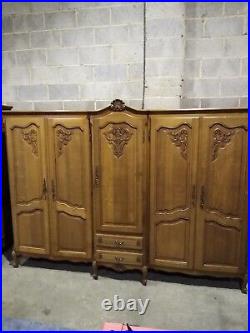 Vintage 5 door French oak wardrobe, shelves, drawers flat pack armoire LouisXV