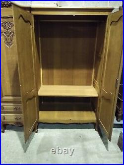 Vintage 5 door French oak wardrobe, shelves, drawers flat pack armoire LouisXV