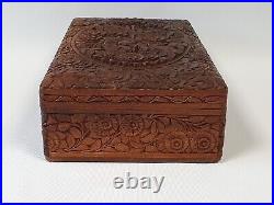 Vintage Anglo Indian Carved Wooden Box Cigar Cigarette Jewellery Raj Stationery
