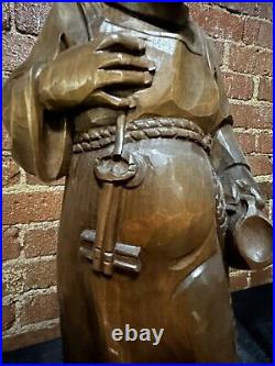 Vintage Antique 18 Wood Hand Carved Beer Drinking Monk German Friar Statue