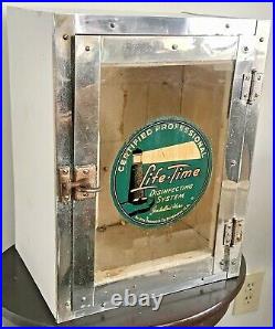 Vintage Antique Apothecary Barbershop Antiseptic Sterilizer Wood Glass Cabinet