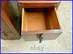 Vintage Antique Art Deco Brown Wooden Bedside Chest of Drawers Unit Cabinet x 2