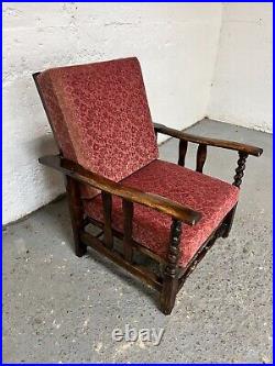 Vintage Antique Art Deco Solid Wood Reclining Armchair with Barley Twist