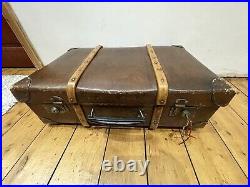 Vintage Antique Bent Wood Suitcase Trunk with Key Bentwood