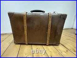 Vintage Antique Bent Wood Suitcase Trunk with Key Bentwood