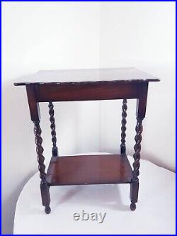 Vintage Antique Brown Oak Barley Twist Leg Side End Hall Display Table