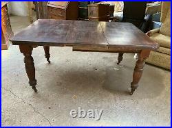 Vintage Antique Brown Solid Wooden Wind Out Extending Dining Table on Castors