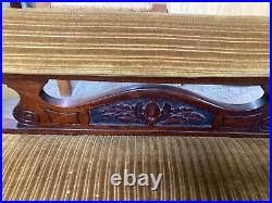 Vintage Antique Brown Wood Ornate Frame Chaise Longue Sofa Brown Pattern Fabric