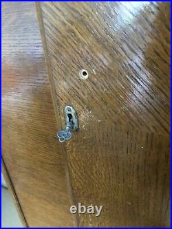 Vintage Antique Brown Wood Veneer Wardrobe with Mirror Lockable with Key