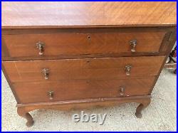 Vintage Antique Brown Wooden Bureau Desk Drop Down Front Drawers Lockable & Key