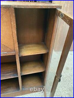 Vintage Antique Brown Wooden Display Cabinet Bureau Drop Down Front Lockable