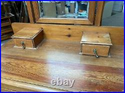 Vintage Antique Brown Wooden Dressing Table Chest of Drawers Mirror & Castors