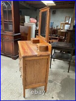 Vintage Antique Brown Wooden Dressing Table Chest of Drawers Mirror & Castors