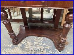 Vintage Antique Brown Wooden Dressing Table with Mirror