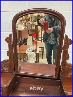 Vintage Antique Brown Wooden Dressing Table with Mirror