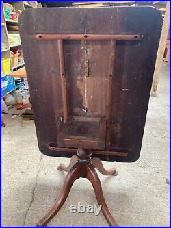 Vintage Antique Brown Wooden Tilting Pedestal Dining Craft Table
