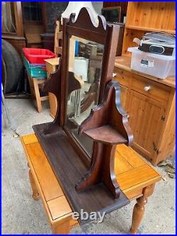 Vintage Antique Brown Wooden Tilting Table Top Vanity Mirror
