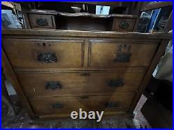 Vintage Antique Brown Wooden dressing Table with Mirrors & Drawers