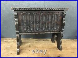 Vintage Antique Carved Storage Stool Small Coffer