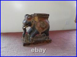 Vintage Antique Carved Wood Elephant Sculpture Painted Glass Inlay Rare Find