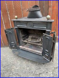 Vintage Antique Cast Iron Bi-folding Door stove Fireplace Log Wood Burner