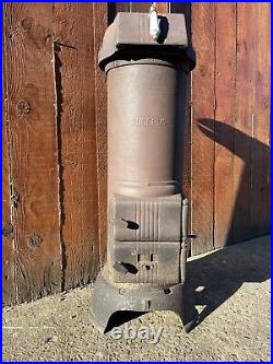 Vintage Antique Cast Iron Cylindrical stove wood Log Burning Fire Range
