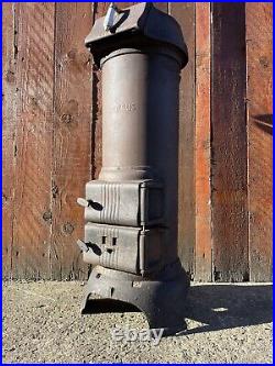 Vintage Antique Cast Iron Cylindrical stove wood Log Burning Fire Range