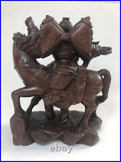 Vintage Antique Chinese Japanese Mongolian Warrior Horse Back Root Carving Wood