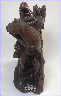 Vintage Antique Chinese Japanese Mongolian Warrior Horse Back Root Carving Wood