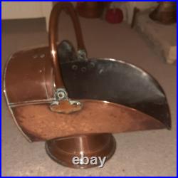 Vintage / Antique Copper Coal Scuttle Helmet Log Bucket Wood Handle VGC