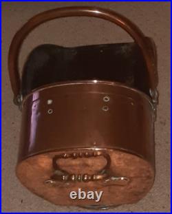 Vintage / Antique Copper Coal Scuttle Helmet Log Bucket Wood Handle VGC