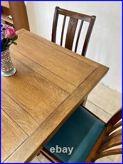 Vintage/Antique Edwardian Oak Drawer Leaf Extending Kitchen Table With 4x Chairs
