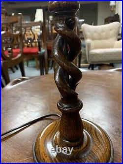 Vintage Antique English Carved Wood Open Barley Twist Desk Table Lamp Light