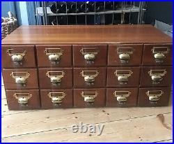 Vintage Antique Filing Library Index Cabinet Solid Wood Brass Hardware