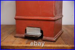 Vintage Antique Flip Top Lid Industrial wood Waste Trash Can Push Top red
