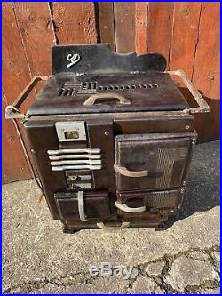 Vintage Antique French Enamel Multifuel Fire Cast Iron Range Cooking Stove