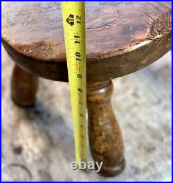 Vintage Antique French Hand Made Round Wood Milking Stool 3 Legs