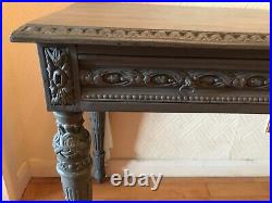 Vintage Antique French Style Carved & Grey Painted Side or Hall Table