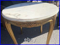 Vintage Antique French White Marble Gold Gilt Carved Wooden Coffee Lamp Table