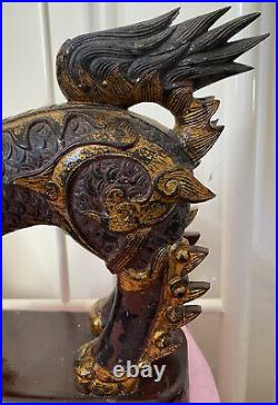 Vintage Antique Gold Gilt Carved Wood Foo Dragon Chinese Japanese Oriental Lion