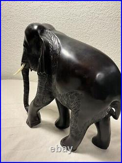 Vintage Antique Hand Carved Solid Wood Elephant with Tusks, figurines statues