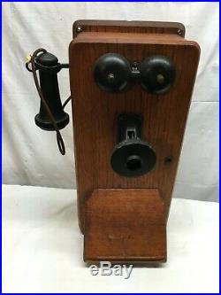 Vintage Antique Kellogg Hand Crank Wall Telephone Phone Wood Case