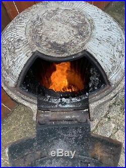 Vintage Antique LARGE Cast Iron Enamel Multi Fuel stove Log Wood Burner