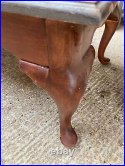 Vintage Antique Large Brown Wooden Coffee Table with Queen Anne Legs