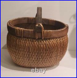 Vintage Antique Large Woven Willow Basket withWood Handle