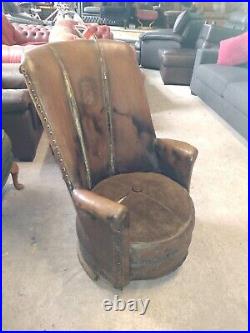 Vintage Antique Leather Chair Barrell for restore/Recover Royal Crown Delv Poss