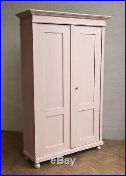 Vintage Antique Light Pink Painted Larder Linen Press Cupboard Armoire Cabinet