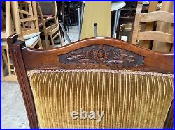 Vintage Antique Low Seat Wood Frame Armchair Velvet Pattern Fabric on Castors