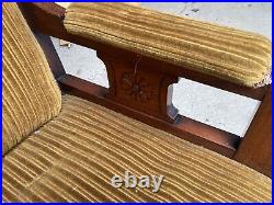 Vintage Antique Low Seat Wood Frame Armchair Velvet Pattern Fabric on Castors