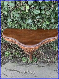 Vintage Antique Mahogany Demilune Wall Mounted Console Table